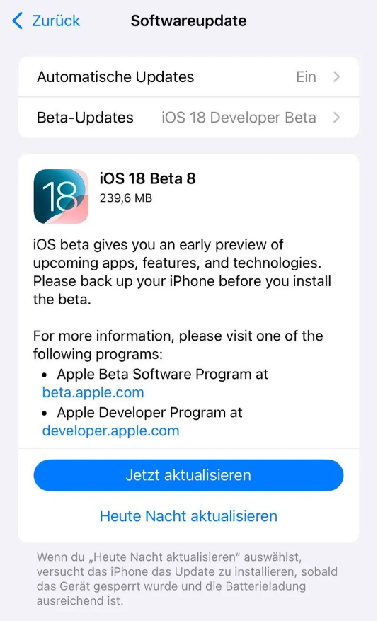 益阳苹果手机维修分享苹果 iOS / iPadOS 18 开发者预览版 Beta 8 发布 